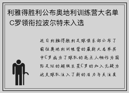 利雅得胜利公布奥地利训练营大名单 C罗领衔拉波尔特未入选